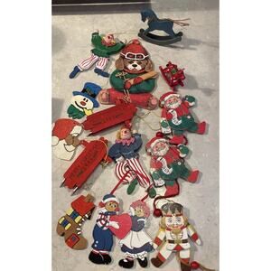Lot Of 14 Vintage 70s Wooden Christmas Decorations Ornaments Holiday